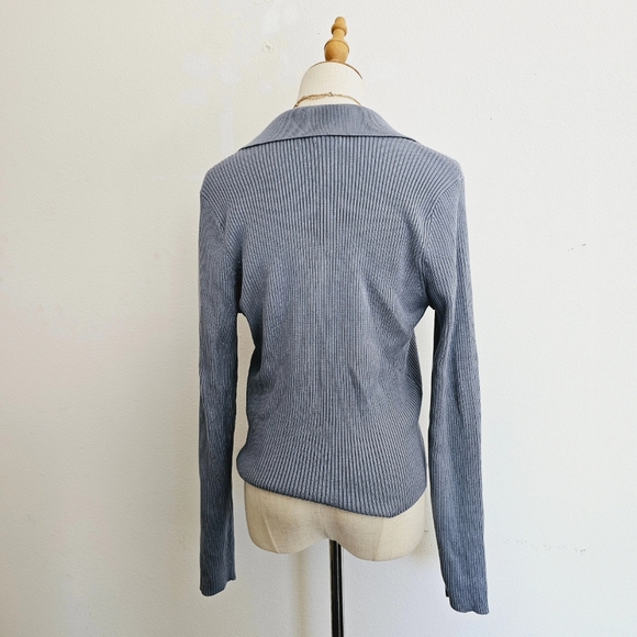 Abercrombie & Fitch Ribbed Collar V Neck Crop Sweater New Tags Blue Extra Large - Picture 6 of 8